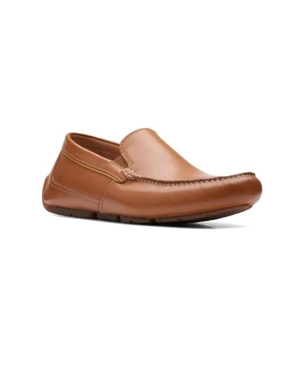 Clarks Mens 8.5 Markman Plain Tan Leather Slip On Loafer Shoes